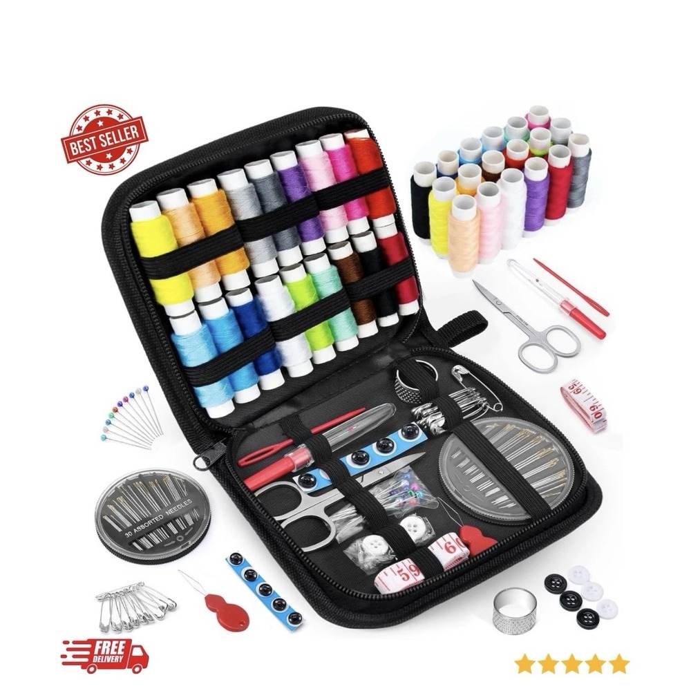 Basic Sewing Kit w/‎ Needles & Thread, Portable Repair Set w Scissors Travel